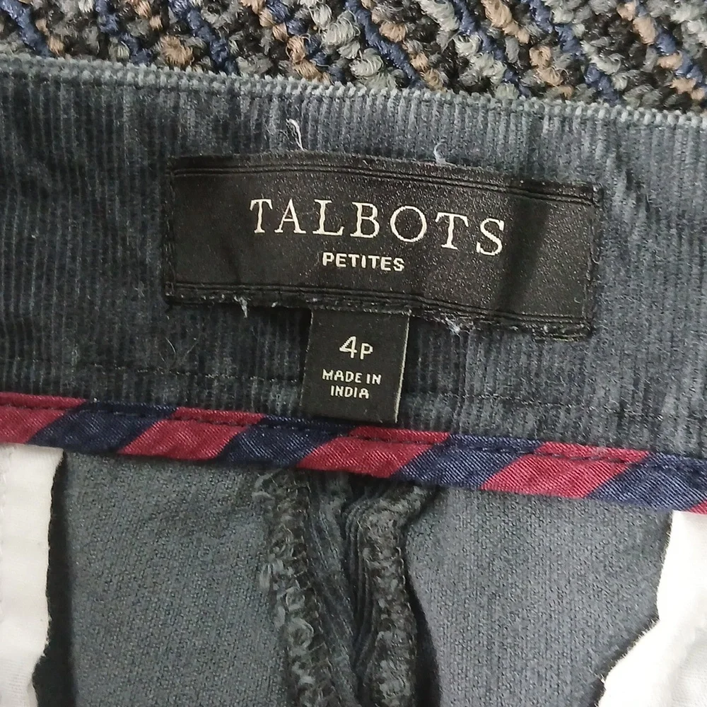 Talbots Heritage Corduroy Chino Pants Gray Flat Front Tapered Womens 4P petite - Picture 3 of 6